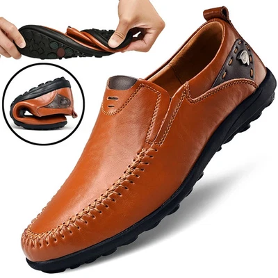  Zapatos informales de cuero genuino para hombre con plataforma plana Zapatos para caminar Mocasines Tenis Foto 1 de 4