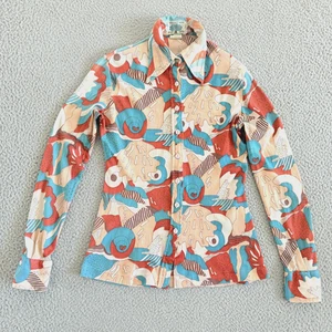 Vintage 70s Psychedelic Shirt Large Abstract Disco Button Up Fitted Dagger - Bild 1 von 8