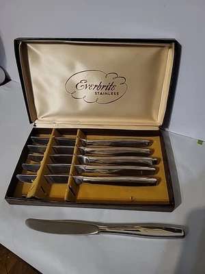 Juego de 6 cuchillos de mantequilla Everbrite de acero inoxidable diseño minimalista caja Ori en muy buena condición  Foto 1 de 4
