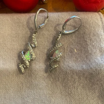 Pendientes espiral plata torcido ópalo circonita cúbica Foto 1 de 4