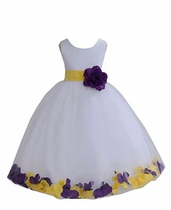 Wedding White Tulle Flower Girl Dress Mixed Rose Petals Recital Pageant Princess - Picture 1 of 13