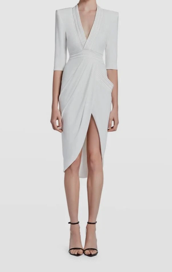 Zhivago Women's White Eye of Horus Plunge MIDI Dress Size 2