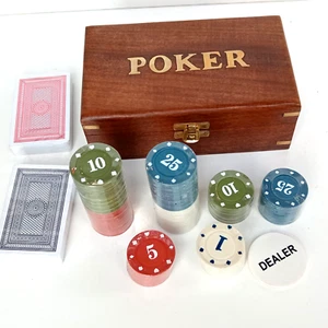 🔥 Poker Set in Holzbox Spielkarten und Chips privates Kartenspiel Geschenkidee - Bild 1 von 12