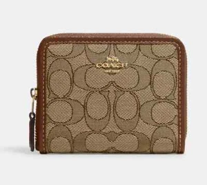 Cartera Coach Signature pequeña con cremallera alrededor de jacquard - caqui/silla de montar múltiple - CH389 - Imagen 1 de 3