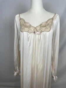 VAL MODE Vintage Nightgown Sleepwear Lingerie Long Sleeve Lace Cream Bow Small - Picture 1 of 11
