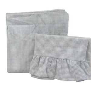 WAMSUTTA Gingham Blue Queen Flat Sheet and Ruffled Pillowcase Set - Picture 1 of 5