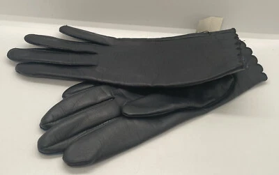 NUEVOS GUANTES DE CUERO NEGROS NOVAKID BY ARIS hechos por el hombre borde festoneado medio Foto 1 de 4