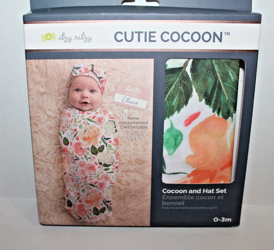 Itzy Ritzy Cutie Cocoon and Hat Swaddle Set W/name Announcement Floral 0-3