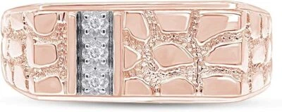 Natural Round Diamond Accents Nugget Mens Band Ring 10K Solid Rose Gold - Image 1 of 4