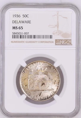 1936 Delaware Commemorative Half Dollar NGC MS-65 - Image 1 of 2