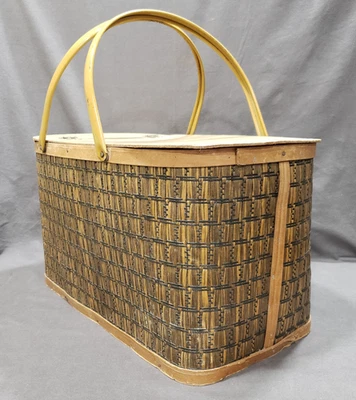 Antiga cesta de armazenamento tecido Remington cabana de madeira cana martelo decoração piquenique - Imagem 1 de 4