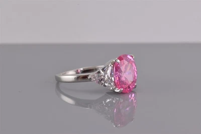 Anillo de plata esterlina rosa ovalado circonita cúbica trillón acentuado banda 925 talla: 8 Foto 1 de 4