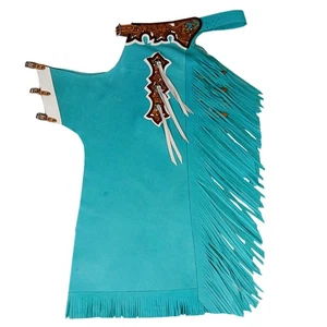 HS HILASON Pro Rodeo Bull Riding Chaps Echtleder Türkis - Bild 1 von 2