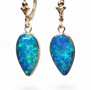 Azur Duo' Natural Australian Solid Gold Drop Opal Earrings 11.6ct N96 - Picture 1 of 5