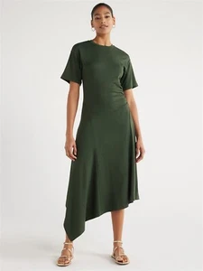 Scoop Women's Asymmetrical Dress with Short Sleeves Size S Kombu Green  - Picture 1 of 5
