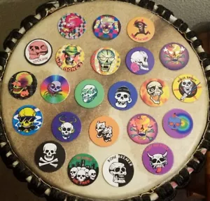 Lote de 23 pogs temáticos calavera psicodélica vintage años 90 - Imagen 1 de 2