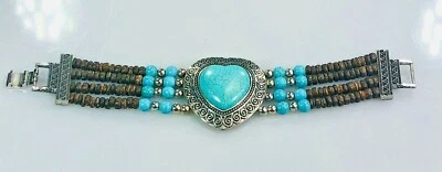 Pulsera de cuentas de madera turquesa sintética Foto 1 de 4
