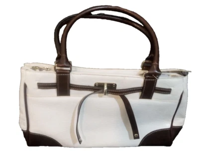 Rina Rich 手提包 托特包 女式 棕色 白色 双手柄 银色 五金拉链 — 第 1/4 张图片