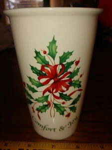Lenox Comfort & Joy Holly Holiday Christmas 2-Sided Ceramic Travel Mug Tumbler - Picture 1 of 6