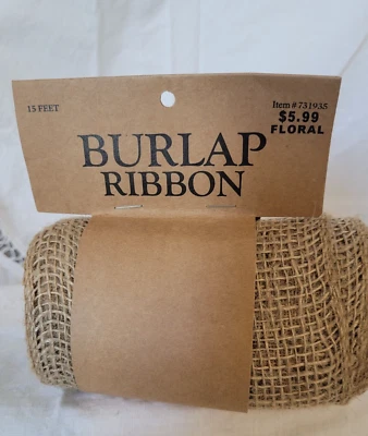 Beige Burlap Ribbon 5inch by 15ft Roll Not Wired Hobby Lobby #731935 Jute - Image 1 of 4