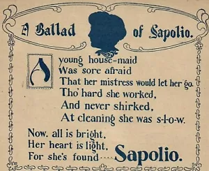 Jabón victoriano 1895 lavandería SAPOLINO silueta poema acertijo papel anuncio 3985 - Imagen 1 de 2