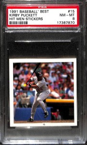 1991 Baseballs Best #15 KIRBY PUCKETT HIT MEN STICKERS PSA 8 17387870