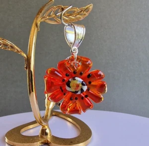Pendant Red Flower Poppy  Murano Glass Unique Present Necklace - Picture 1 of 2