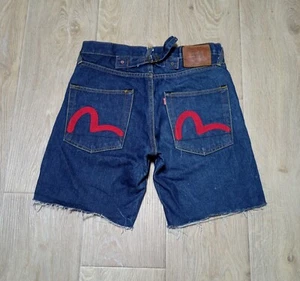 Evisu Vintage Distressed Blue Short Y2K Japan Style Size 30 Unisex - Picture 1 of 13
