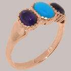18Ct Rose Gold Natural Turquoise & Amethyst Womens Trilogy Ring - Sizes J To Z