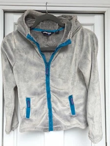 Lands’ End Girls Ultra Soft Fleece Full Zip Grey Hoodie Blue Trim Large 14 EUC - Picture 1 of 11