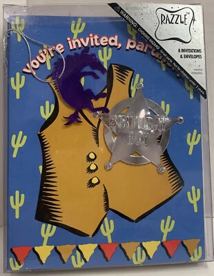 Razzle Vaquero CUMPLEAÑOS NIÑO Novedad Invitaciones y Sobres NUEVO (Paquete de 8) Foto 1 de 4