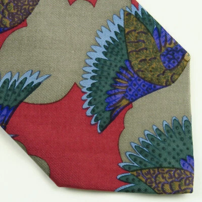 Corbata de cuello vintage abstracta de pavo real para hombre púrpura verde rojo 59"x3,25" aves Foto 1 de 4