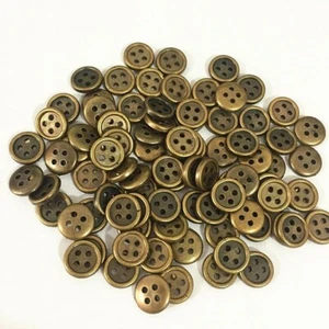 Pkg 20 Small Brass-colored 4-hole Resin Button 1/2" (12mm) Scrapbook Craft (9115 - Picture 1 of 2
