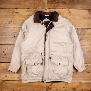 Vintage Boston Traders Outdoor Jacket L 90s Padded Parka Beige - Picture 1 of 10