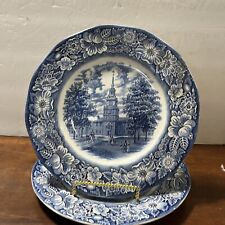 (2) Vtg 10” LIBERTY BLUE Staffordshire Ironstone Dinner Plate Independence Hall