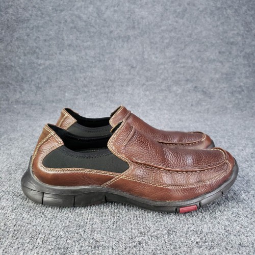 Scarpe mocassini Clarks Privo uomo taglia 9 M pelle marrone casual slip on elasticizzati