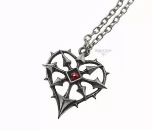 Alchemy Gothic Entropassio Necklace P787 Goth Crystal Heart Red Pewter - Picture 1 of 5