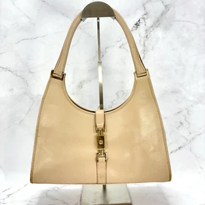 Auth GUCCI Jackie Beige Leather Shoulder Bag Tote TN11 - Picture 1 of 24
