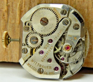Vintage Wittnauer 9E1 17 jewel wrist watch movement w/ silver tone dial & crown - Picture 1 of 4
