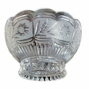 Fruit Bowl Lead Crystal Clear Wheat Sun Flowers Etched Scalloped Footed 8" - Picture 1 of 15
