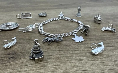 Sterling Silver 925 Charm Bracelet 33g Marine Travel Eagle Whale Dolphin - Image 1 of 4