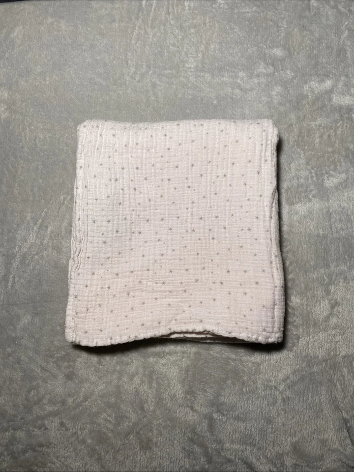 Aden Anais Baby Blanket Tiny Gray Stars Light Pink Muslin Swaddle Lovey 44"x44" - Image 1 of 4