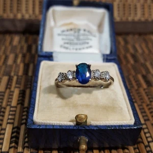 Anillo Vintage Plata de Ley 925, Pasta Color Azul Zafiro, Talla R US 8.5  - Imagen 1 de 8