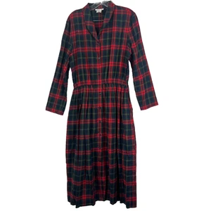 Talbots Maxi Dress Women's Size 10 Collared Button Up Red Plaid 100% cotton - Picture 1 of 10