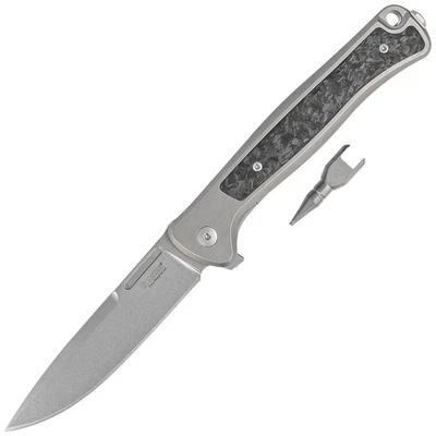 lionSTEEL Skinny MagnaCut Grey Ti Carbon Fiber Stonewashed Knife SK01 GY EDC - Image 1 of 4