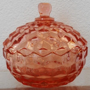 Línea de plato de caramelo cubierto estilo cubista de vidrio rosa Fostoria "americano" #2056 - Imagen 1 de 4