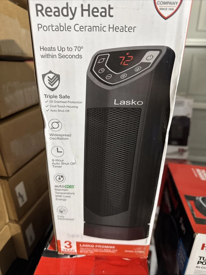 Lasko Ceramic Mini Tower Room Space Heater Portable Bedroom Adjustable Black - Image 1 of 1