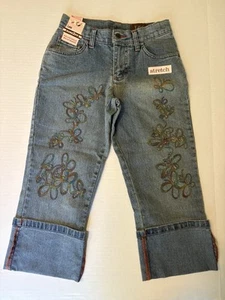 NWT Lee Girls Sz. 10R Capri Stretch Adjustable Waist Denim Jean Floral Butterfly - Picture 1 of 8