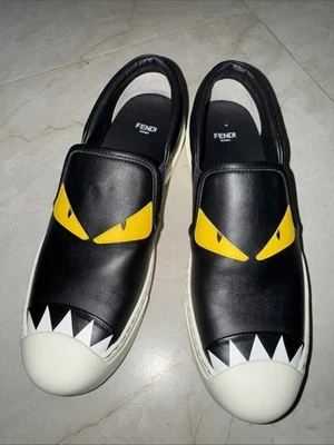 FENDI Monster Bug Eye Negro Amarillo Cuero Slip On Skate Zapatillas Zapatos EU40 Foto 1 de 4