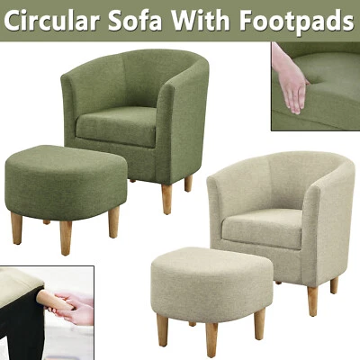 Sofá individual tapizado de tela de lino con brazo acento con sala de estar otomana Foto 1 de 4